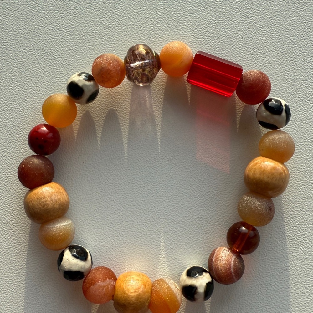 Source Unknown Red And Brown Beaded Bracelet - image 1